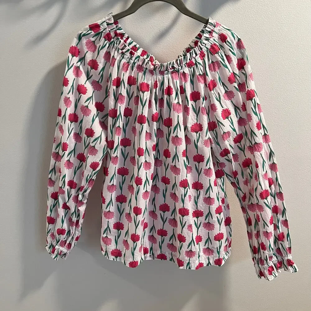 J.Crew 100% Cotton Tie Back Floral Blouse Size L